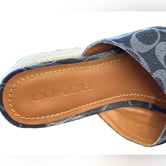 COACH-Denim Monogram Platform WEDGE 8.5/39 Espadrille-Sandal-Blue Style FG 2108 - Picture 8 of 11